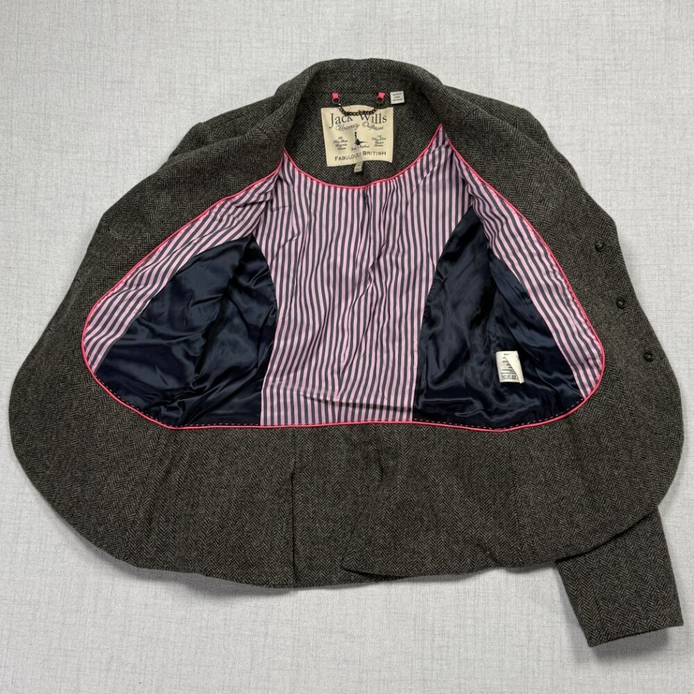 Jack Wills Tailored Blazer Herringbone Gray Wool Three Button Front Size 6 - Picture 4 of 12